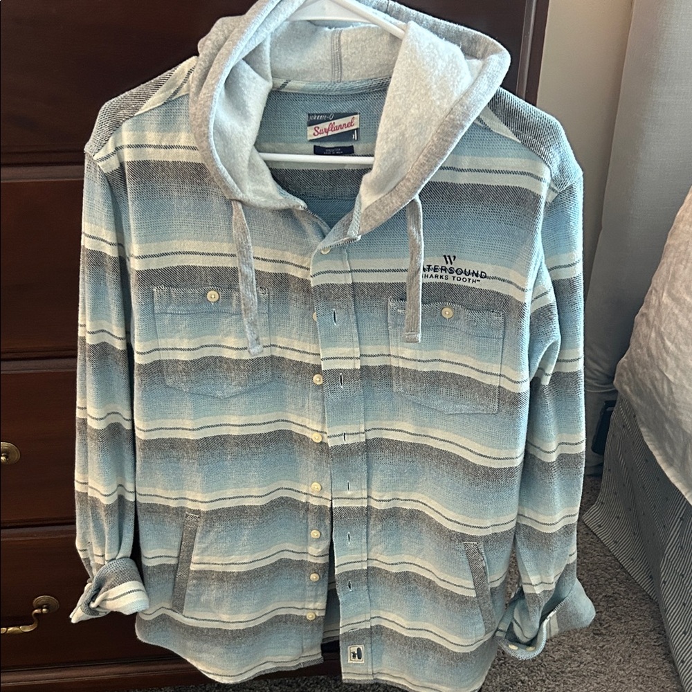 johnnie-O Blue and Gray Hooded Shirt Jacket